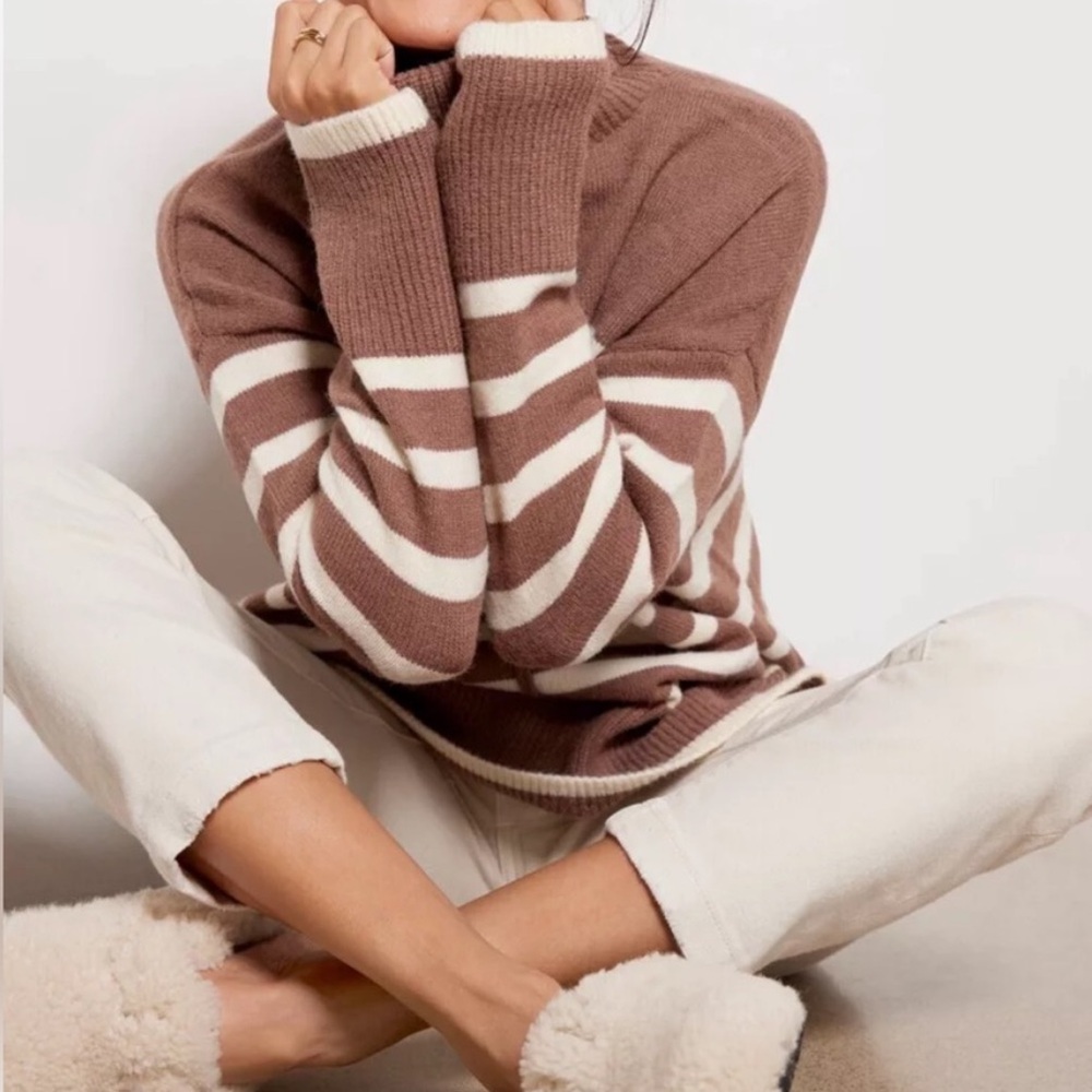 Line & Dot Striped Relaxed Fit Cozy Turtleneck Sweater NWT $158 - Picture 2 of 5